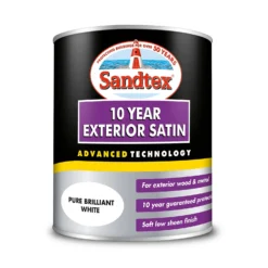 Sandtex® Exterior 10 Year Satin Paint Pure Brilliant White - 750ml -Sandtex 12804805 1854870255889556