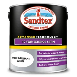 Sandtex® Exterior 10 Year Satin Paint Pure Brilliant White - 2.5L -Sandtex 12811144 1564871261939568