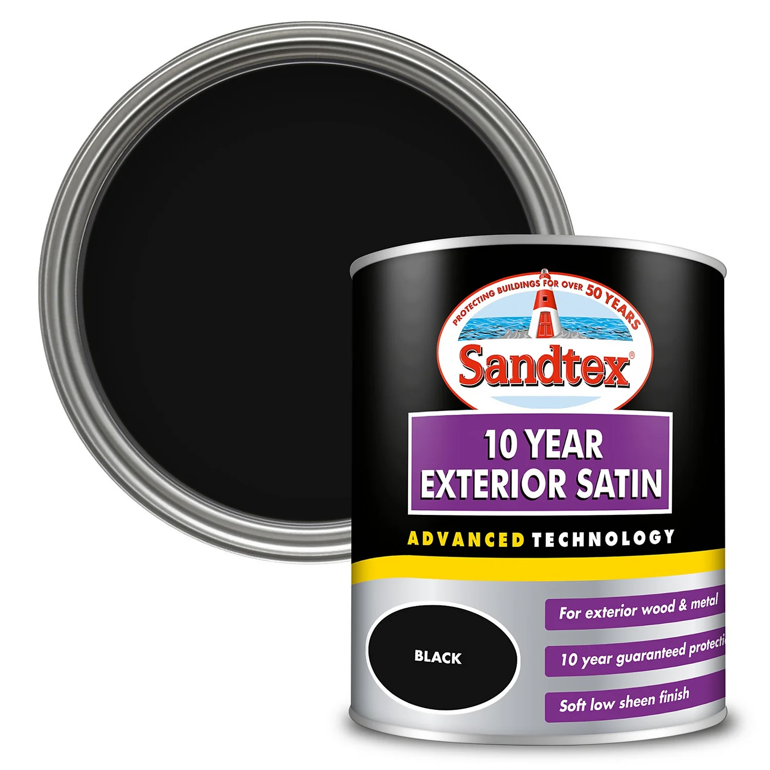 Sandtex® Exterior 10 Year Satin Paint Black - 750ml 1 Sandtex® Exterior 10 Year Satin Paint Black - 750ml
