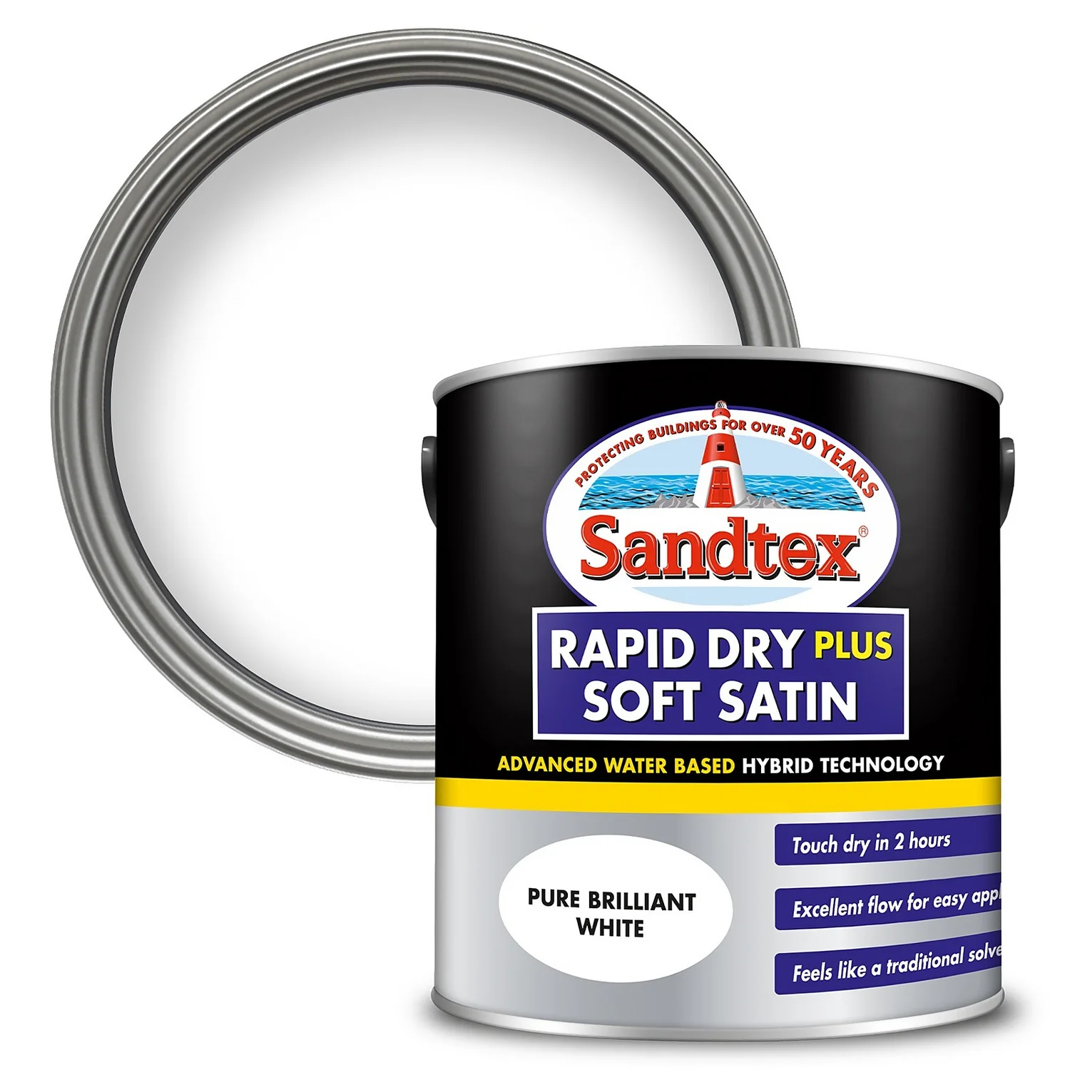 Sandtex® Rapid Dry Satin Paint Pure Brilliant White - 2.5L 1 Sandtex® Rapid Dry Satin Paint Pure Brilliant White - 2.5L