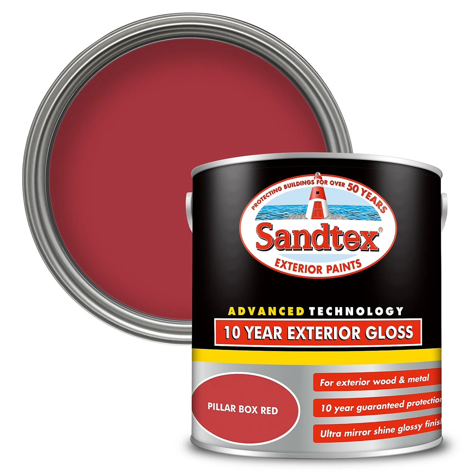 Sandtex® Exterior 10 Year Gloss Paint Pillar Box Red - 2.5L 1 Sandtex® Exterior 10 Year Gloss Paint Pillar Box Red - 2.5L