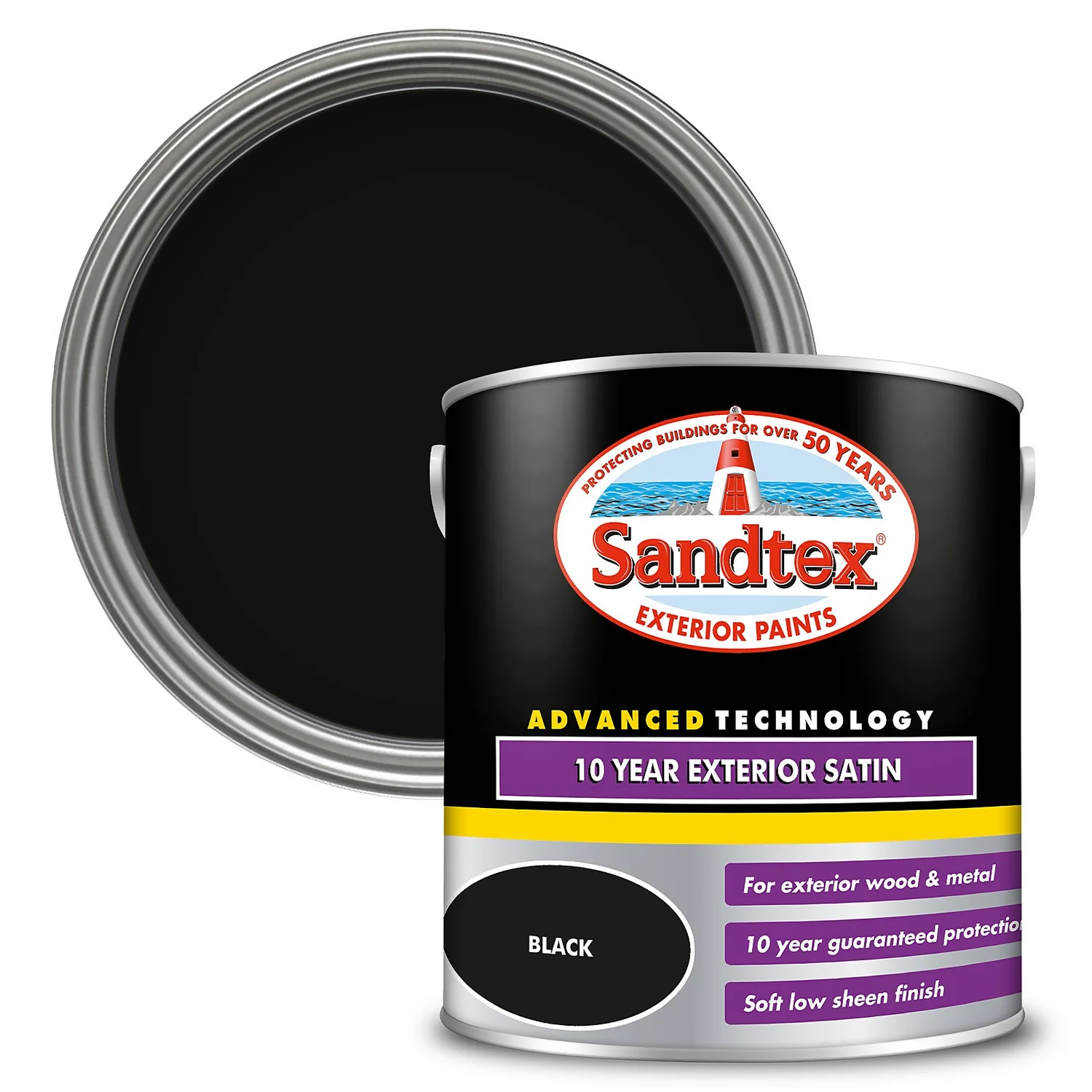 Sandtex® 10 Year Satin Paint Black - 2.5L 1 Sandtex® 10 Year Satin Paint Black - 2.5L