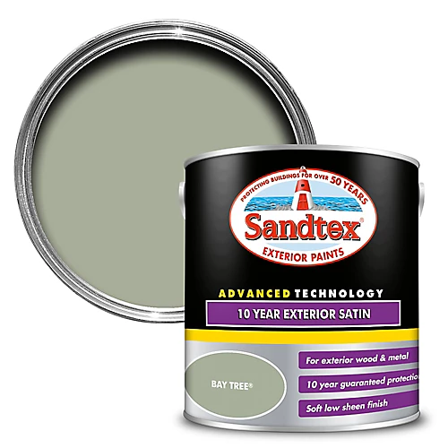 Sandtex 10 Year Bay Tree Satinwood Exterior Metal & Wood Paint, 2.5L 1 Sandtex 10 Year Bay Tree Satinwood Exterior Metal & Wood Paint, 2.5L