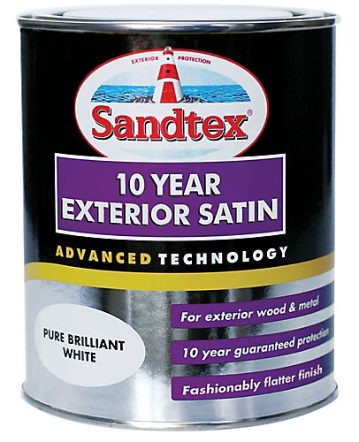Sandtex Pure Brilliant White Satinwood Exterior Metal & Wood Paint, 750ml 1 Sandtex Pure Brilliant White Satinwood Exterior Metal & Wood Paint, 750ml